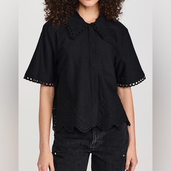 $325 NWT Rhode Black Elisa Top in Ink Bastille Eyelet Sz Small S - Picture 1 of 10